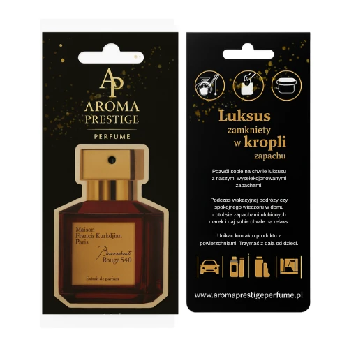 Zawieszka zapachowa inspirowana Baccarat Rouge 540 – zamiennik Aroma Prestige Perfume – nuty ambry i szafranu – zapach do samochodu