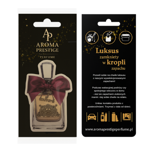 Zawieszka zapachowa inspirowana Juicy Couture Viva La Juicy – zamiennik Aroma Prestige Perfume – nuty karmelu i gardenii – zapach do samochodu