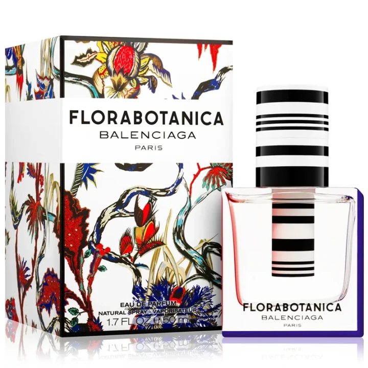 Balenciaga Florabotanica – oryginalne perfumy damskie w biało-czerwono-czarnym flakonie z paskowym wzorem – zdjęcie produktu