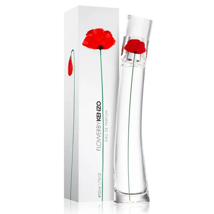 Kenzo Flower – oryginalne perfumy damskie w wysokim, transparentnym flakonie z czerwonym makiem – zdjęcie produktu