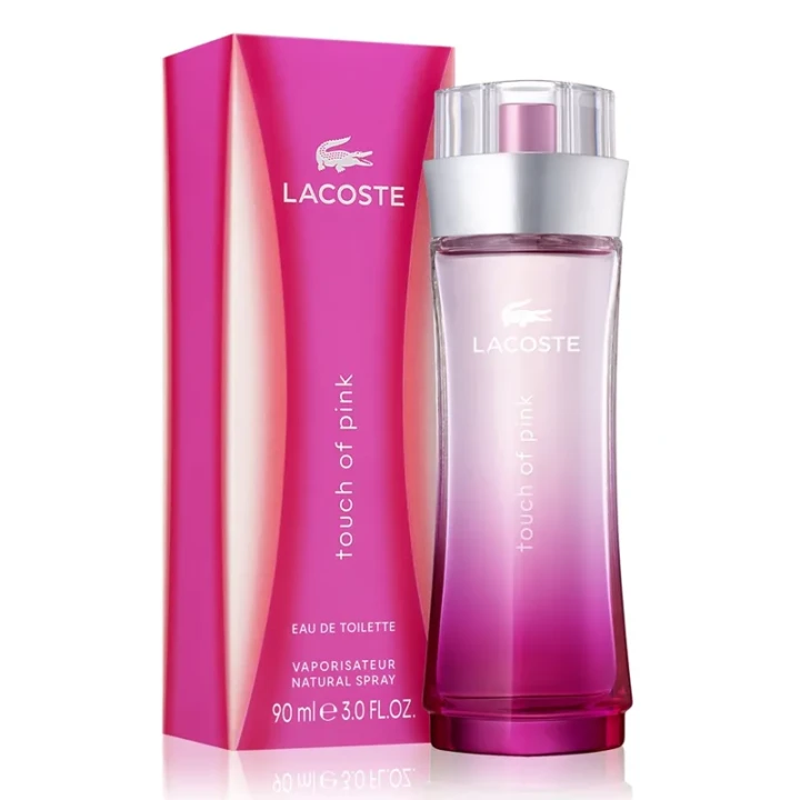 Lacoste Touch of Pink – oryginalne perfumy damskie w różowo-transparentnym smukłym flakonie ze srebrną zatyczką – zdjęcie produktu