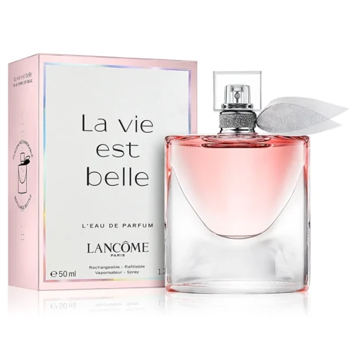 Lancôme La Vie Est Belle – oryginalne perfumy damskie w eleganckim, różowo-transparentnym flakonie z satynową kokardką – zdjęcie produktu