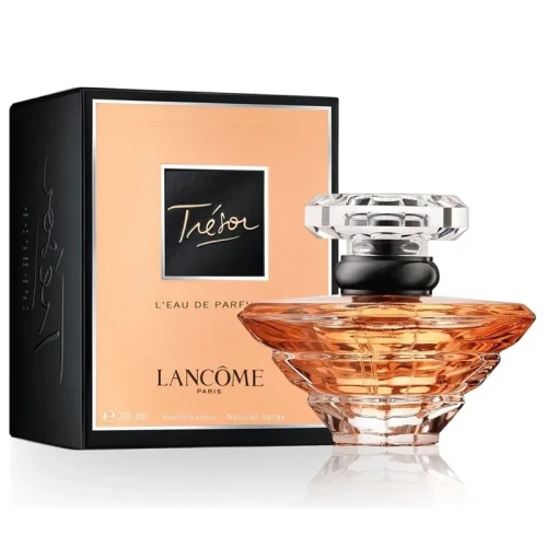Lancôme Trésor – oryginalne perfumy damskie w charakterystycznym, brzoskwiniowo-transparentnym flakonie w kształcie odwróconej piramidy – zdjęcie produktu