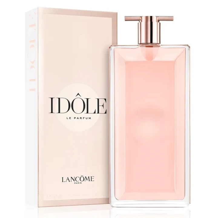 Lancôme Idôle – oryginalne perfumy damskie w ultracienkim, różowo-transparentnym prostokątnym flakonie ze złotymi akcentami – zdjęcie produktu