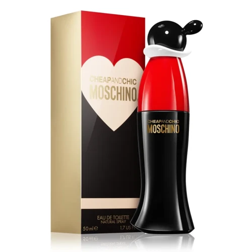 Moschino Cheap &amp; Chic – oryginalne perfumy damskie w czerwono-czarno-białym flakonie inspirowanym sylwetką Olive Oyl – zdjęcie produktu