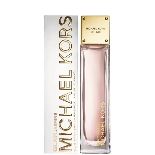 Michael Kors Glam Jasmine – oryginalne perfumy damskie w eleganckim, złoto-transparentnym prostokątnym flakonie z metaliczną, złotą zatyczką – zdjęcie produktu