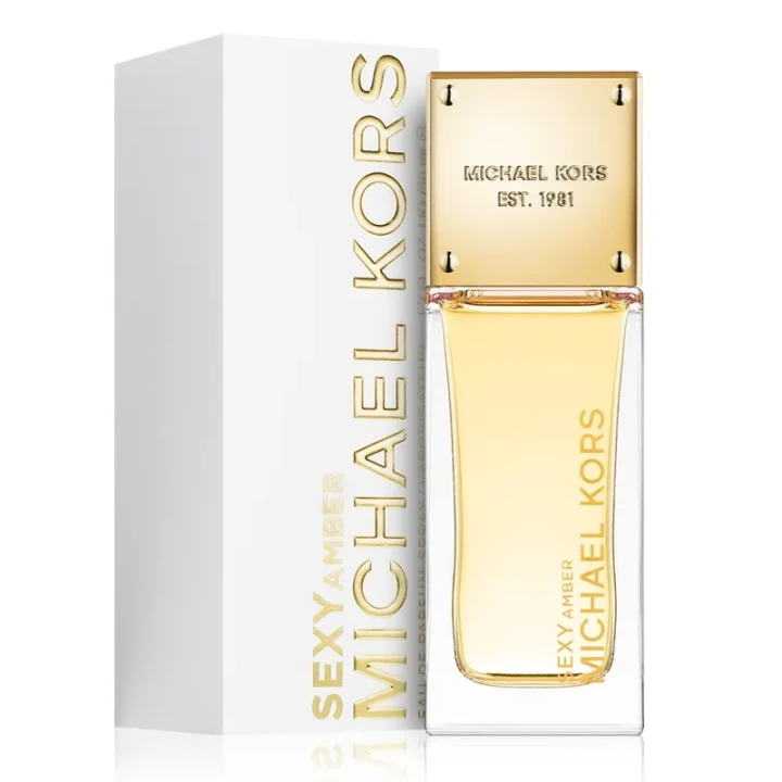 Michael Kors Sexy Amber – oryginalne perfumy damskie w smukłym, złoto-transparentnym prostokątnym flakonie z metaliczną złotą zatyczką – zdjęcie produktu