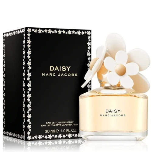 Marc Jacobs Daisy – oryginalne perfumy damskie w transparentnym flakonie z charakterystyczną zatyczką ozdobioną białymi i złotymi kwiatami – zdjęcie produktu