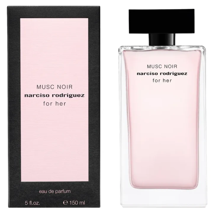 Narciso Rodriguez Musc Noir For Her – oryginalne perfumy damskie w eleganckim, różowo-czarnym prostokątnym flakonie o minimalistycznym designie – zdjęcie produktu