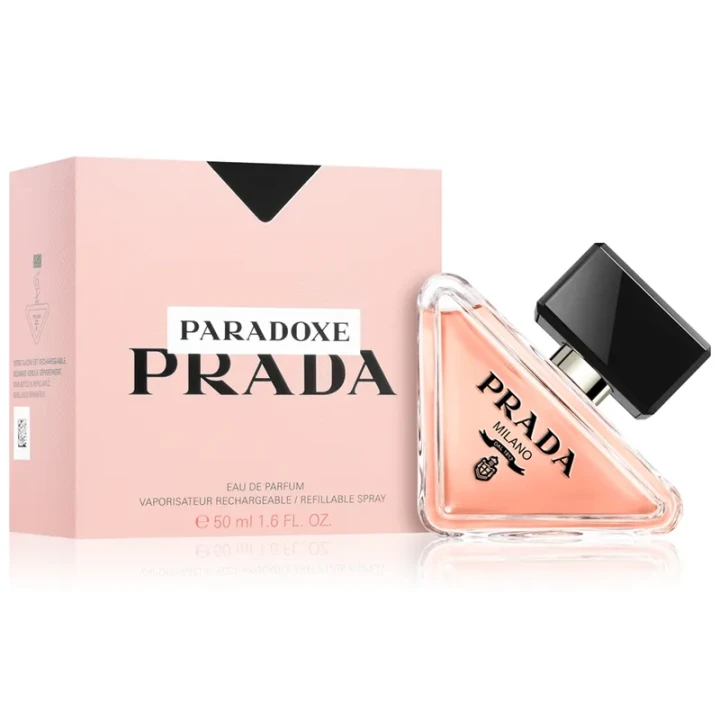 Prada Paradoxe – oryginalne perfumy damskie w trójkątnym, różowo-transparentnym flakonie z czarną zatyczką – zdjęcie produktu