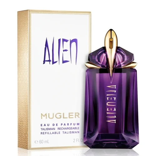 Thierry Mugler Alien – oryginalne perfumy damskie w charakterystycznym, ametystowo-fioletowym flakonie przypominającym kryształ z złotymi detalami – zdjęcie produktu