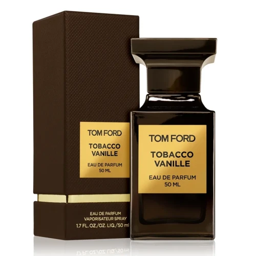 Tom Ford Tobacco Vanille – oryginalne perfumy unisex w ciemnobrązowym, prostokątnym flakonie z elegancką złotą etykietą – zdjęcie produktu