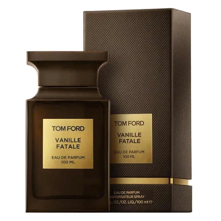 Tom Ford Vanille Fatale – oryginalne perfumy unisex w ciemnobrązowym, eleganckim prostokątnym flakonie ze złotą etykietą – zdjęcie produktu