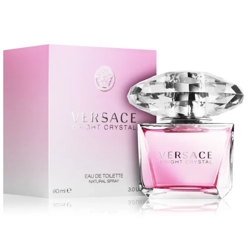 Versace Bright Crystal – oryginalne perfumy damskie w różowo-transparentnym flakonie przypominającym kryształowy klejnot z efektowną, diamentową zatyczką – zdjęcie produktu