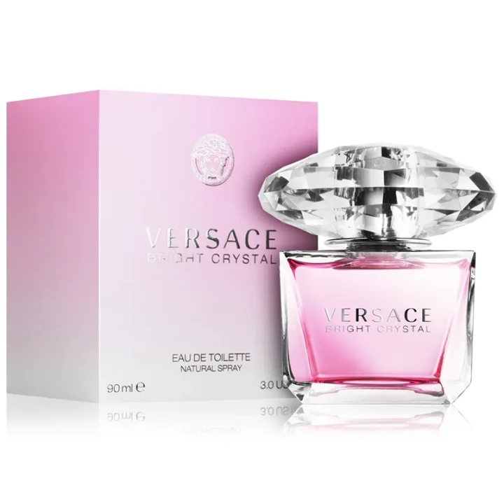 Versace Bright Crystal – oryginalne perfumy damskie w różowo-transparentnym flakonie przypominającym kryształowy klejnot z efektowną, diamentową zatyczką – zdjęcie produktu