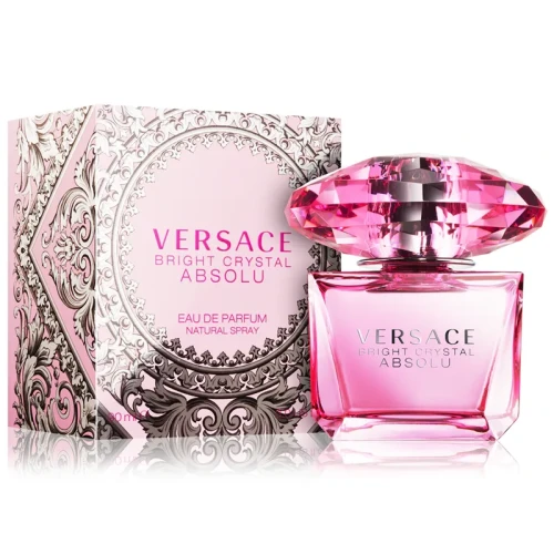 Versace Bright Crystal Absolu – oryginalne perfumy damskie w różowo-fioletowo-transparentnym flakonie o kryształowym kształcie z diamentową zatyczką – zdjęcie produktu