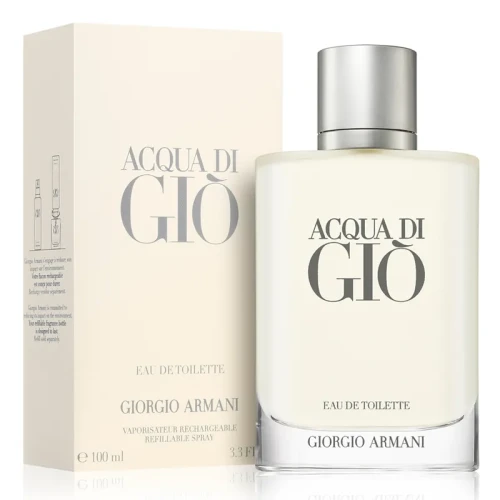 Giorgio Armani Acqua di Gio – oryginalne perfumy męskie w minimalistycznym, przezroczystym flakonie z błękitnym akcentem – zdjęcie produktu