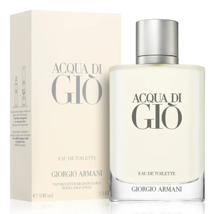 Giorgio Armani Acqua di Gio – oryginalne perfumy męskie w minimalistycznym, przezroczystym flakonie z błękitnym akcentem – zdjęcie produktu