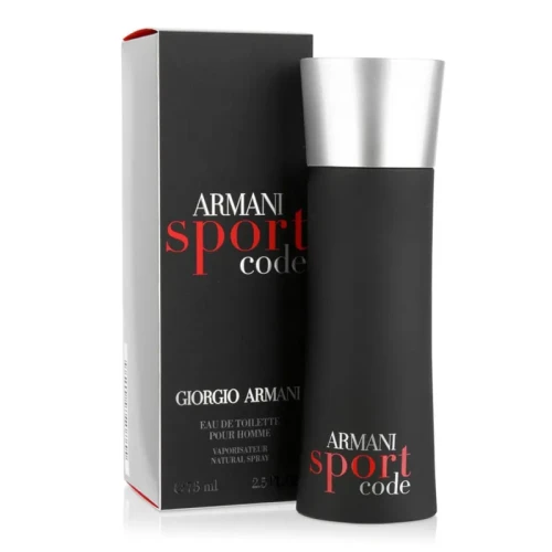 Giorgio Armani Code Sport – oryginalne perfumy męskie w nowoczesnym, srebrno-transparentnym flakonie z czerwonym akcentem – zdjęcie produktu