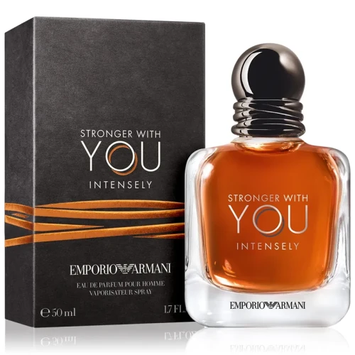 Emporio Armani Stronger With You Intensely – oryginalne perfumy męskie w ciemno-bursztynowym flakonie z metalicznym korkiem – zdjęcie produktu