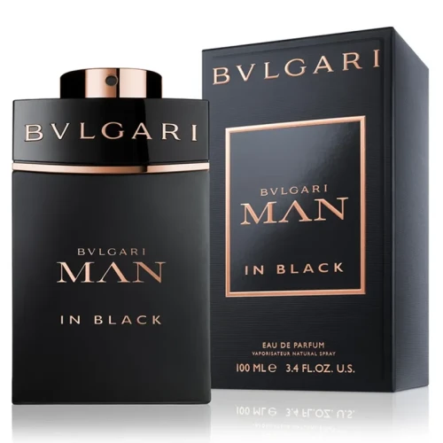 Bvlgari Man In Black – oryginalne perfumy męskie w eleganckim, czarnym prostokątnym flakonie z miedzianymi detalami – zdjęcie produktu