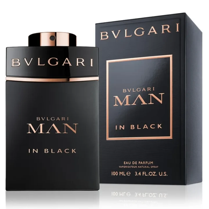 Bvlgari Man In Black – oryginalne perfumy męskie w eleganckim, czarnym prostokątnym flakonie z miedzianymi detalami – zdjęcie produktu