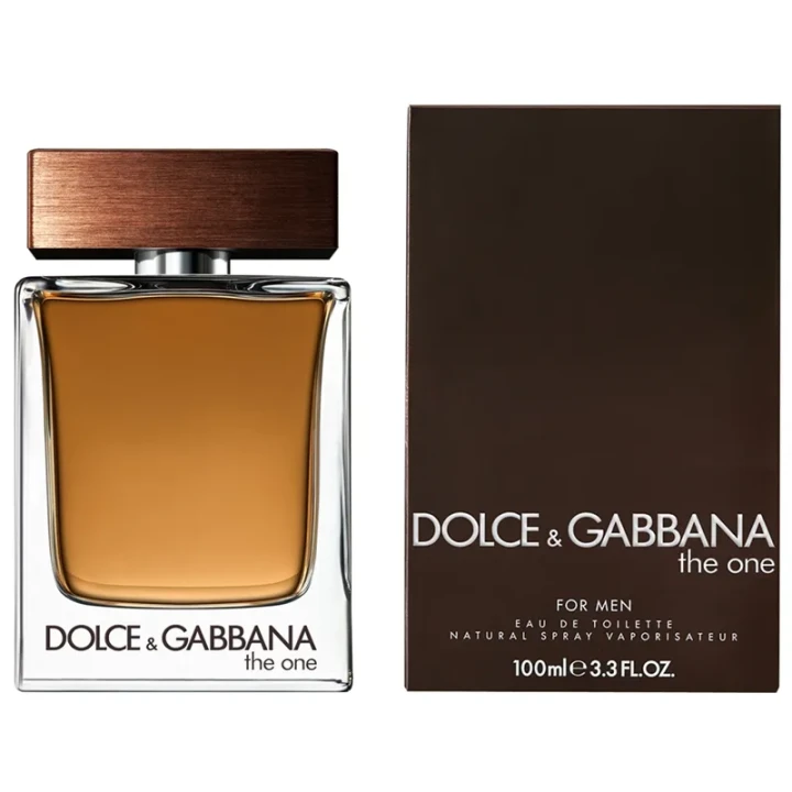 Dolce &amp; Gabbana The One for Men – oryginalne perfumy męskie w eleganckim, bursztynowo-transparentnym prostokątnym flakonie z czarną zatyczką – zdjęcie produktu