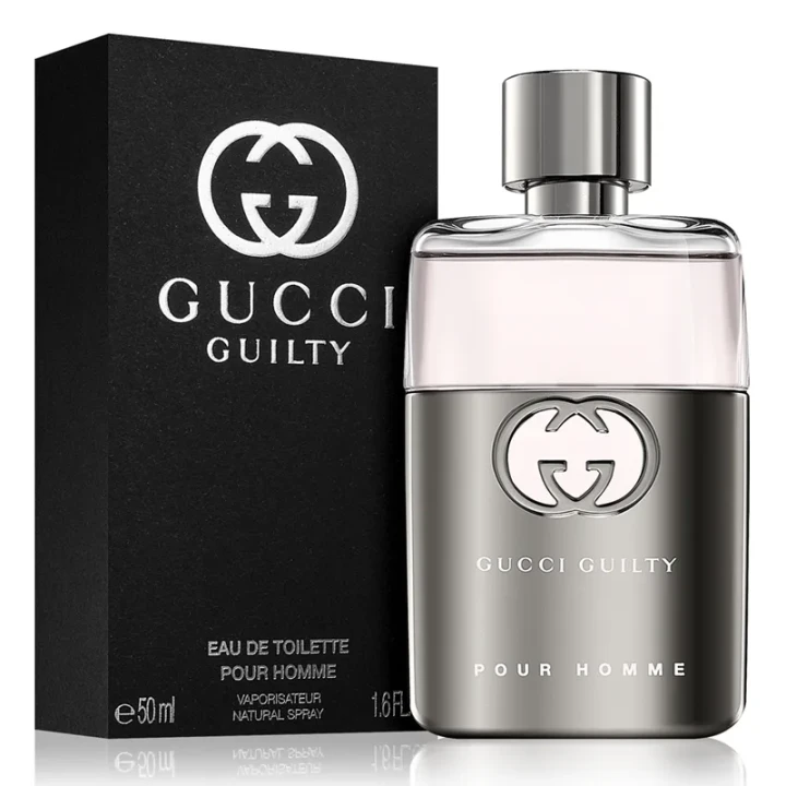 Gucci Guilty Pour Homme – oryginalne perfumy męskie w charakterystycznym, metaliczno-szarym flakonie z minimalistycznym logo – zdjęcie produktu