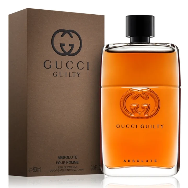 Gucci Guilty Absolute – oryginalne perfumy męskie w charakterystycznym, ciemno-bursztynowym flakonie o surowym, industrialnym designie – zdjęcie produktu