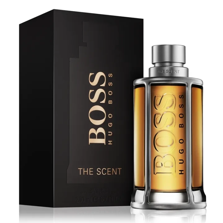 Hugo Boss The Scent – oryginalne perfumy męskie w eleganckim, bursztynowo-transparentnym flakonie z metaliczną zatyczką – zdjęcie produktu