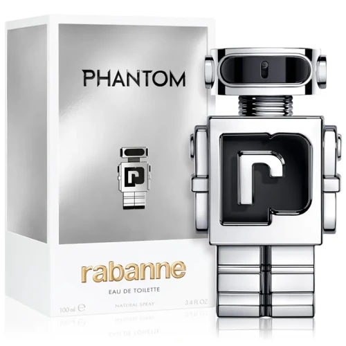 Paco Rabanne Phantom – oryginalne perfumy męskie w futurystycznym, metaliczno-srebrnym flakonie w kształcie robota – zdjęcie produktu
