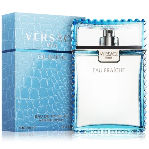 Versace Man Eau Fraîche – oryginalne perfumy męskie w jasnoniebieskim, transparentnym flakonie o świeżym, eleganckim designie – zdjęcie produktu
