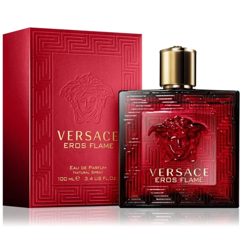 Versace Eros Flame – oryginalne perfumy męskie w intensywnie czerwonym flakonie z wytłoczonym motywem Meduzy – zdjęcie produktu