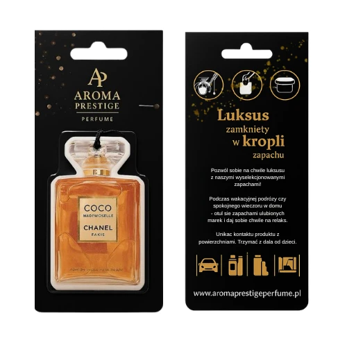 zawieszka zapachowa, coco mademoiselle, zapach do auta, zamiennik perfum, kwiatowy zapach, elegancki aromat, aromaprestige