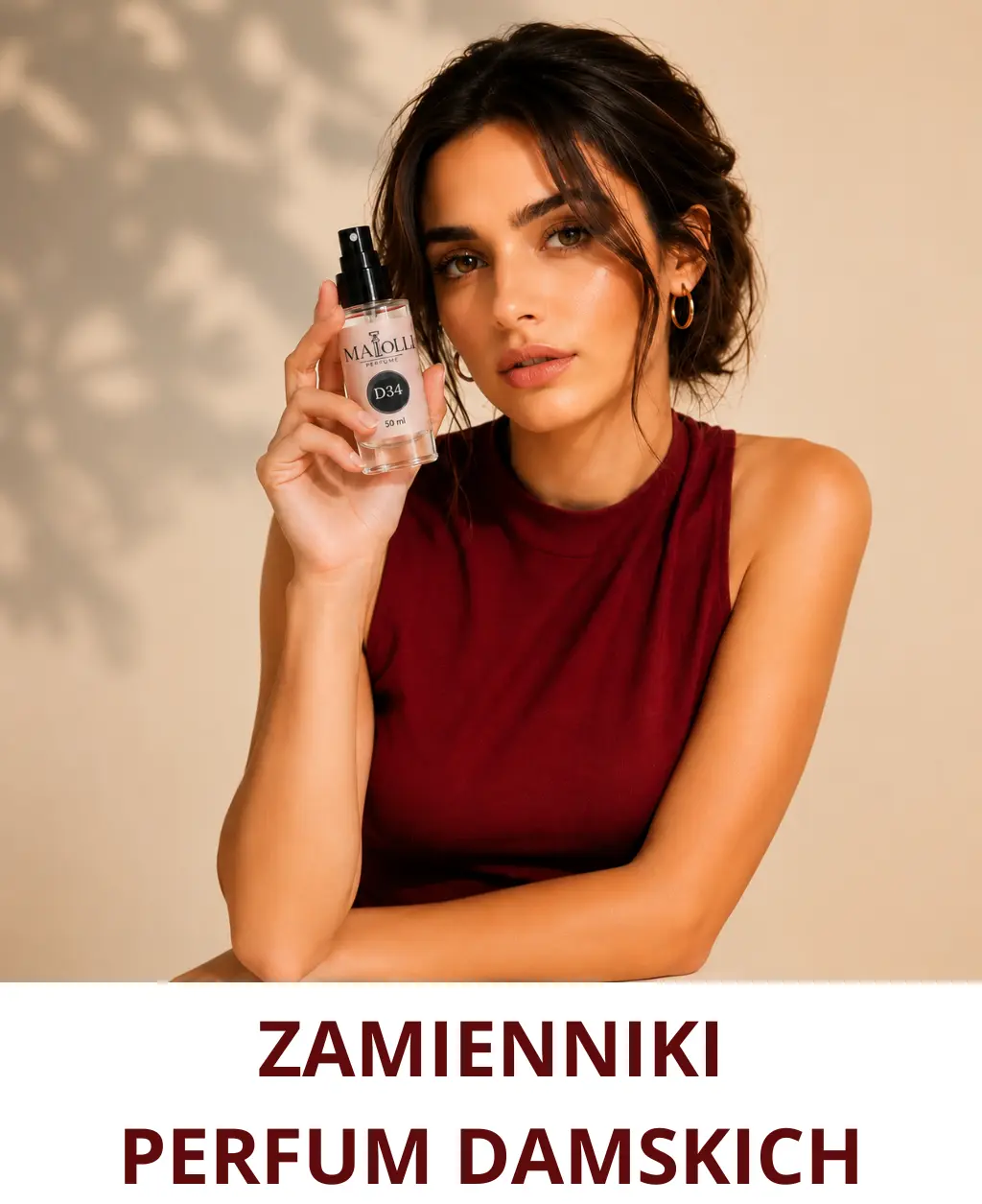 Zamienniki perfum damskich – elegancki flakon inspirowanego zapachu prezentowany przez modelkę