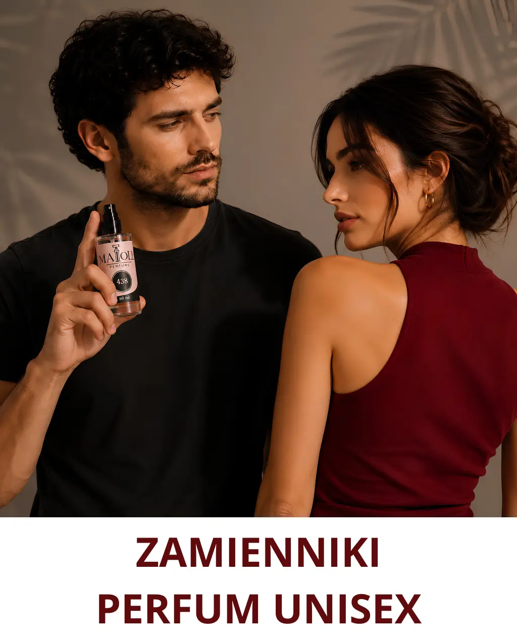 Zamienniki perfum unisex MAIOLLI – trwałe perfumy inspirowane, elegancki flakon 50 ml w dłoni, zapach dla kobiet i mężczyzn